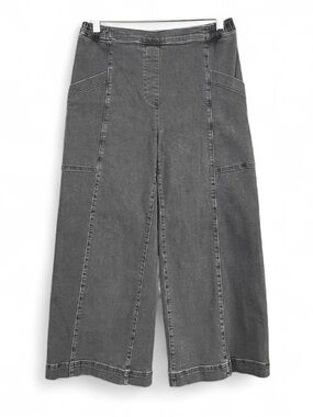 Lisa Bayne M Black Elastic Waistband Cropped Wide Leg Denim Cotton Jean Pants